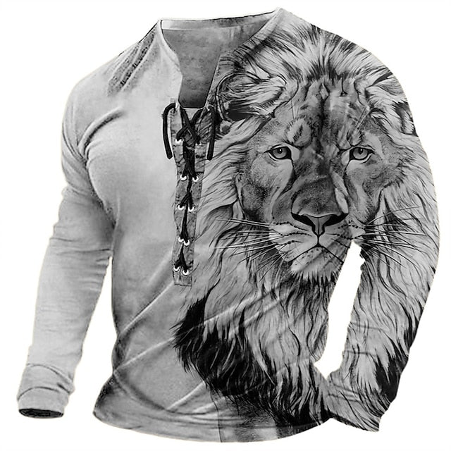 【Nový styl podzimu 2025】🦁🦁 Pánské ležérní tričko s 3D potiskem lva-Z