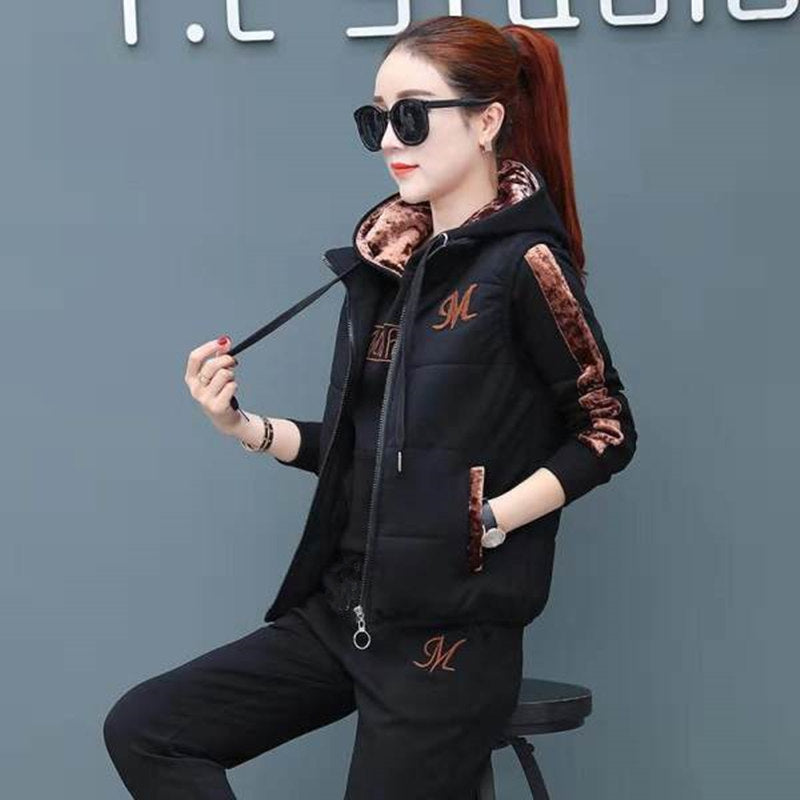 š„ćCalƧa + Camisola + ColetećMacacĆ£o feminino de veludo quente de novo estilo para desporto e lazer