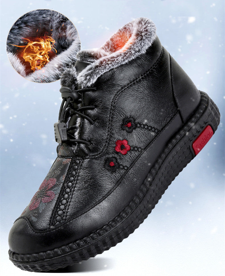 ⛄️❄️【35-41】 Dámské bavlněné protiskluzové boty s plochou podrážkou z pravé italské kůže-3853608