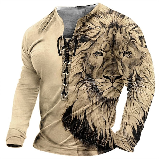 【Nový styl podzimu 2025】🦁🦁 Pánské ležérní tričko s 3D potiskem lva-Z
