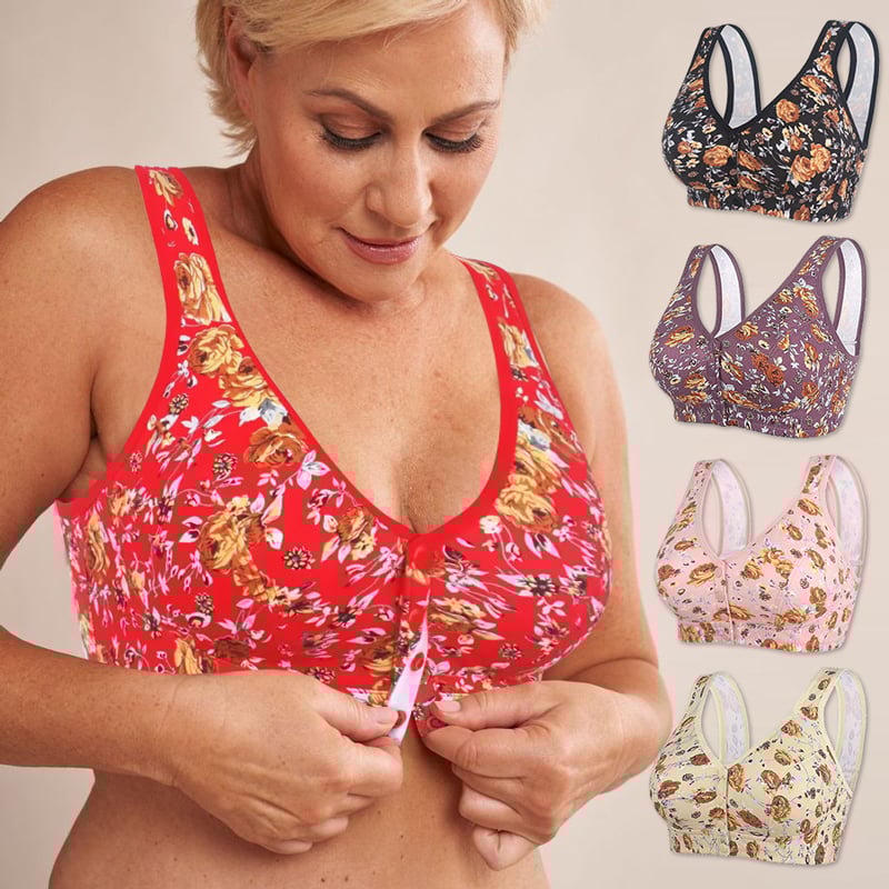 👙👙👙【3 položky】Nová podprsenka s měkkým předním potiskem, velká velikost podprsenka bez ocelových kroužků pro lidi středního a staršího věku