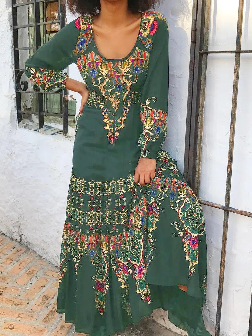 🔥👗【49% sleva】【S-3XL】 Zimní nové dámské šaty s etnickým potiskem-3850530