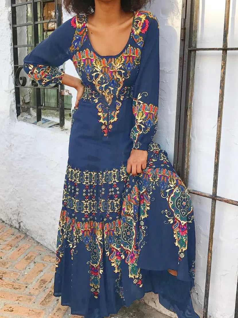 🔥👗【49% sleva】【S-3XL】 Zimní nové dámské šaty s etnickým potiskem-3850530