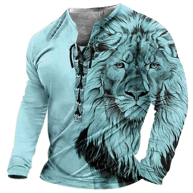 【Nový styl podzimu 2025】🦁🦁 Pánské ležérní tričko s 3D potiskem lva-Z