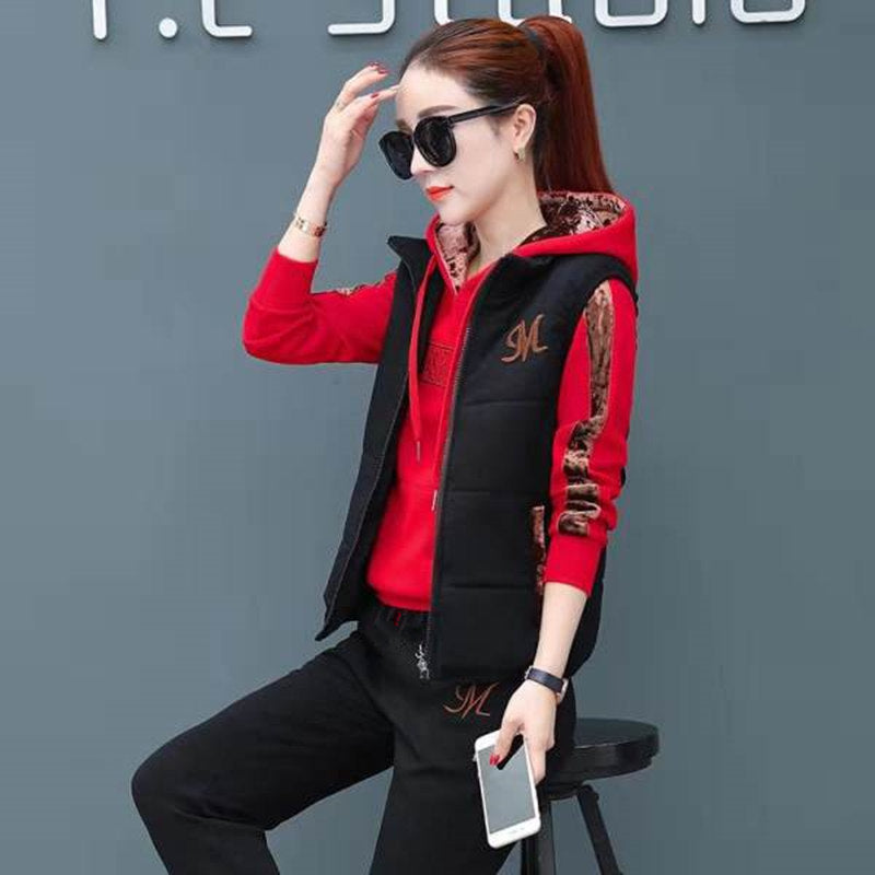 š„ćCalƧa + Camisola + ColetećMacacĆ£o feminino de veludo quente de novo estilo para desporto e lazer