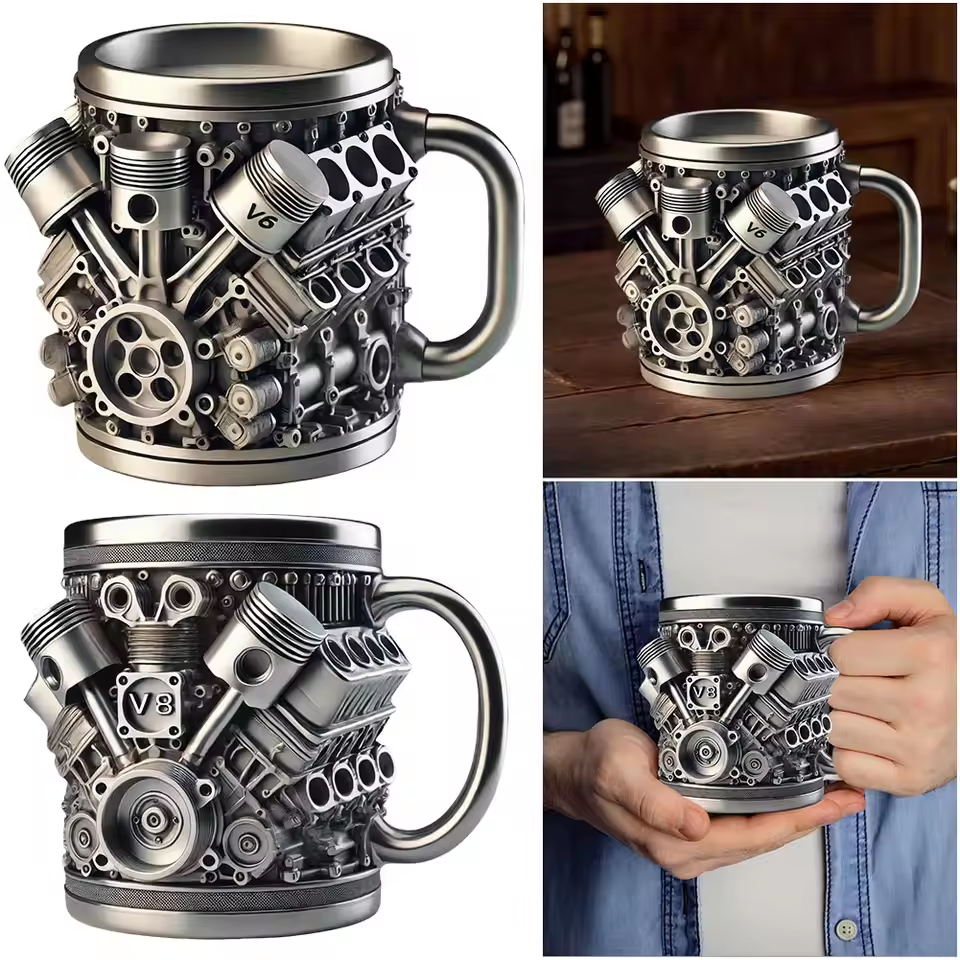 🎁☕ Šálka na kávu Creative Engine V6V8 z nehrdzavejúcej ocele, mechanický dizajn