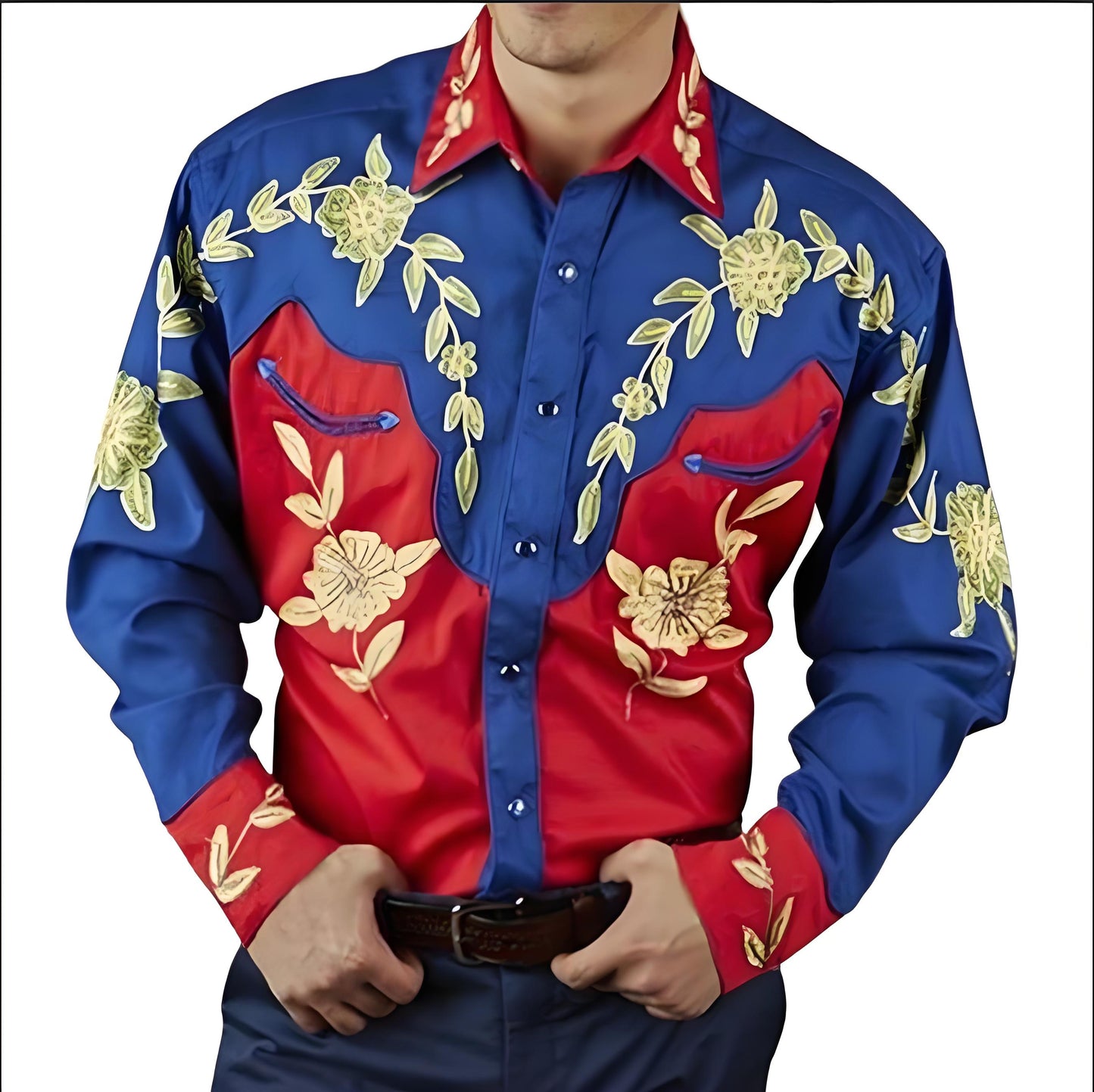 💥【S-3XL】 Vintage pánská košile s květinovým potiskem s dlouhým rukávem