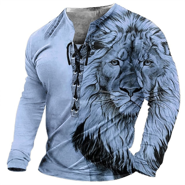 【Nový styl podzimu 2025】🦁🦁 Pánské ležérní tričko s 3D potiskem lva-Z