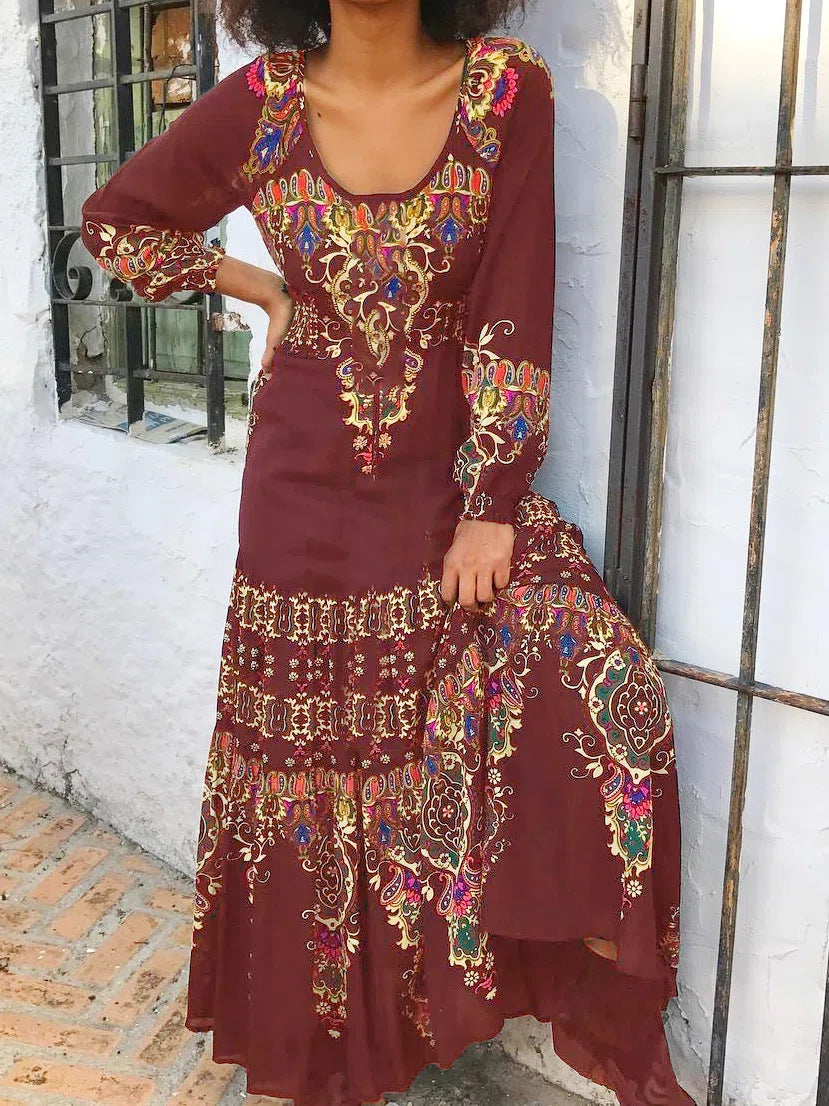 🔥👗【49% sleva】【S-3XL】 Zimní nové dámské šaty s etnickým potiskem-3850530