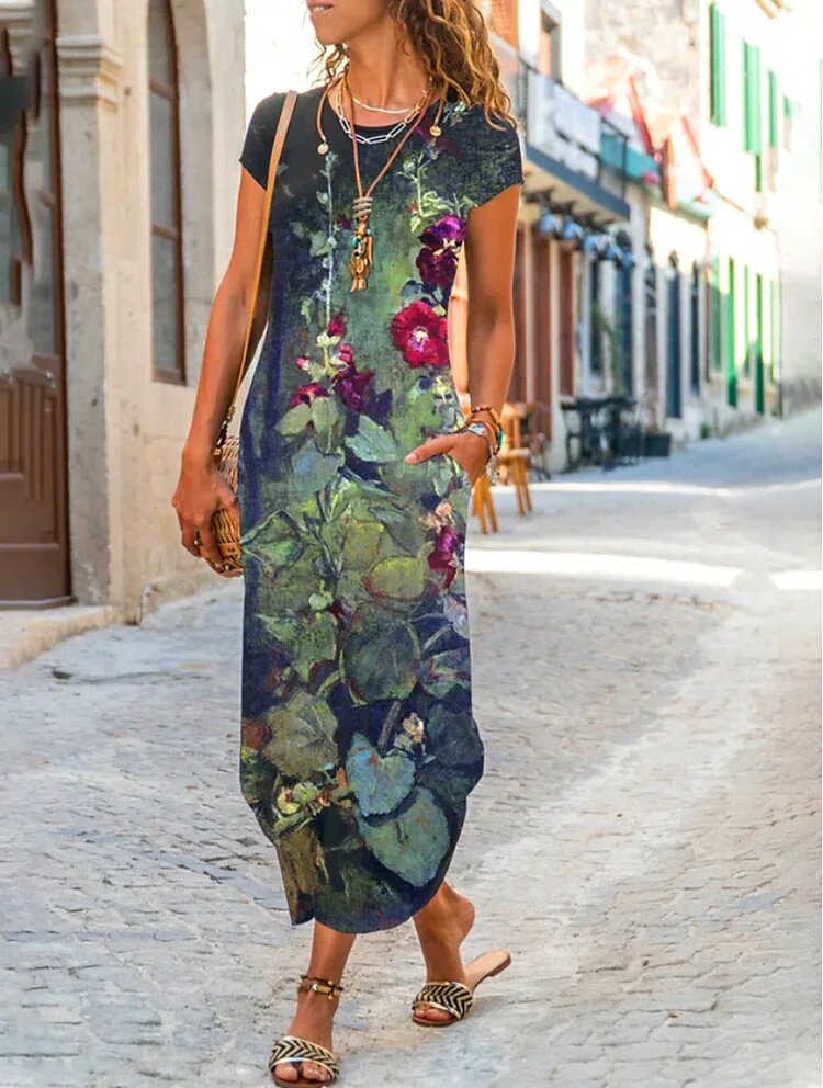 🌸【S-3XL】Nové jarní 2025 dámské stylové elegantní dlouhé šaty s potiskem