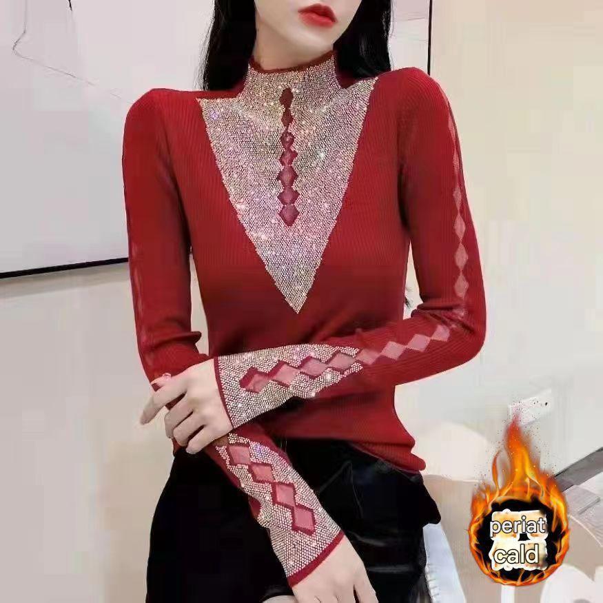 🔥【Časově omezená 60% sleva】🌟【SIZE:M-2XL(40-90kg)】💎🔴⚫Nové zimní tričko s kamínky na vrchu-3877704