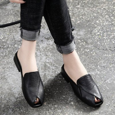 🌟🌟【35-40】2025 Jumătate de papuci peep-toe pantofi dama mocasin cu talpa moale toc gros
