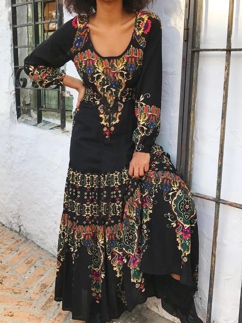 🔥👗【49% sleva】【S-3XL】 Zimní nové dámské šaty s etnickým potiskem-3850530