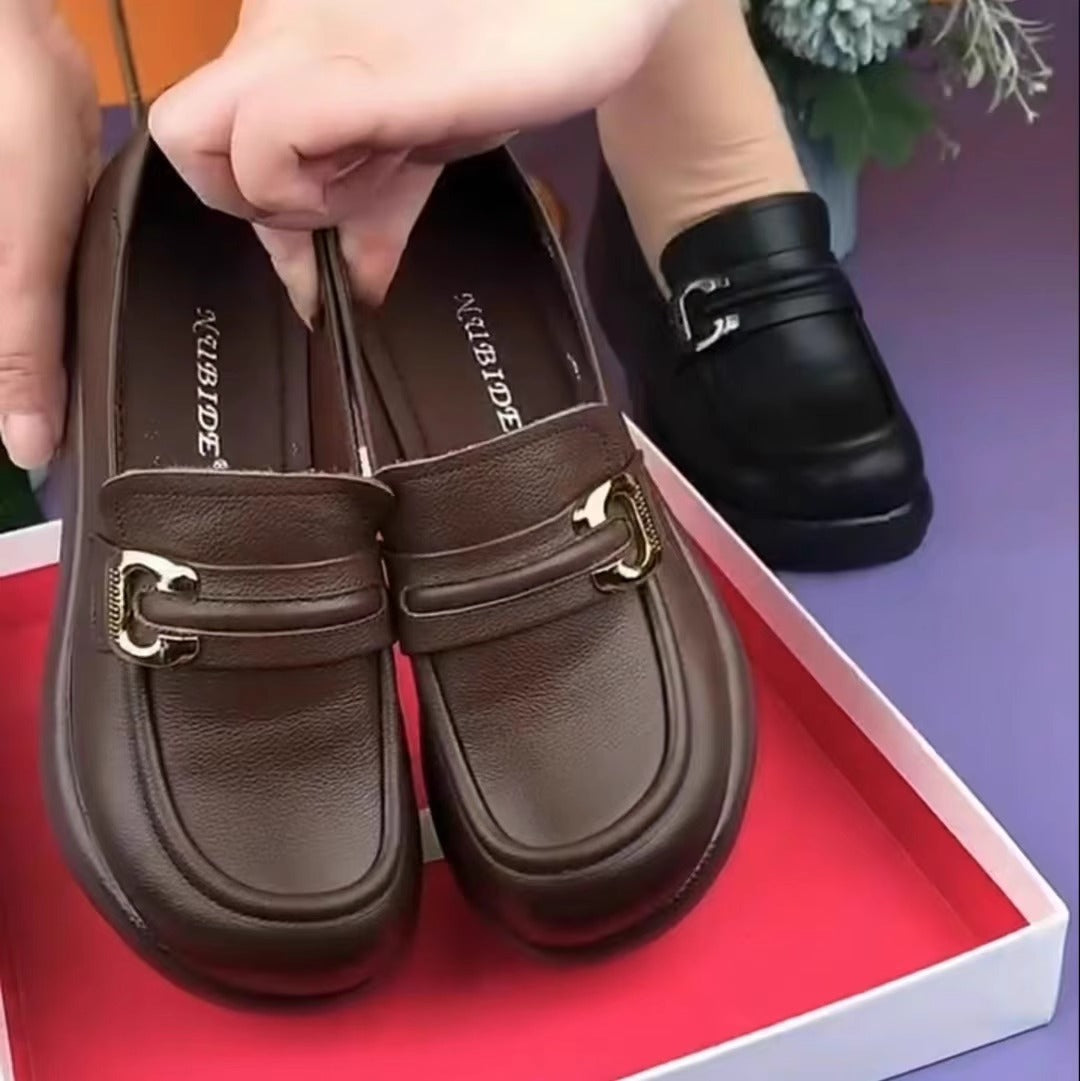 🏆【35-41】Кецове на платформа от естествена кожа със заоблен връх и дебела подметка, ретро, удобни, мека кожа, малки обувки