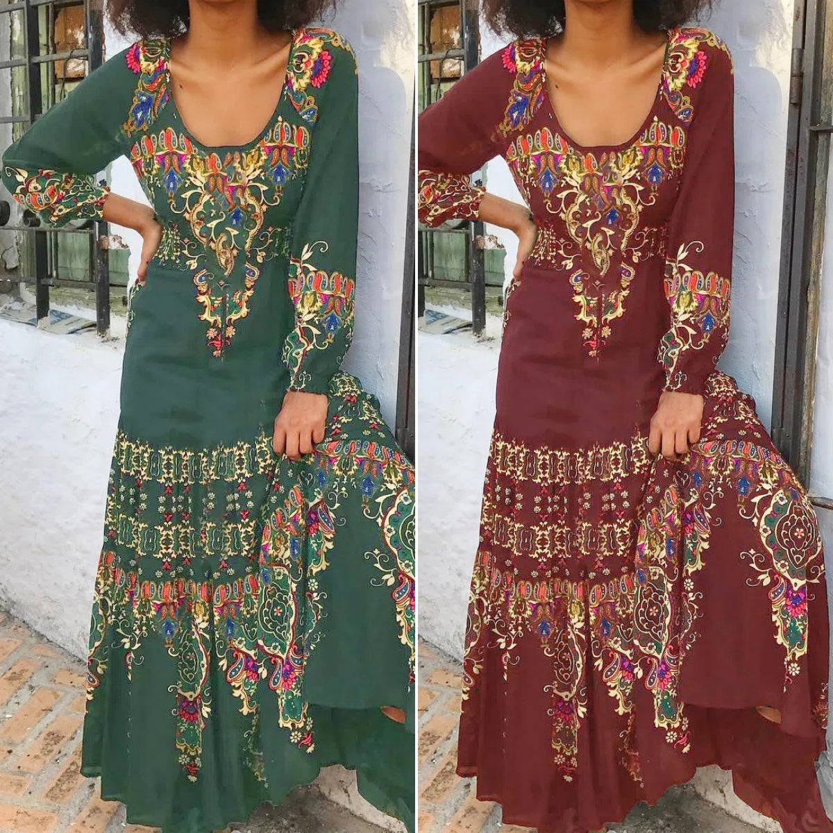 🔥👗【49% sleva】【S-3XL】 Zimní nové dámské šaty s etnickým potiskem-3850530