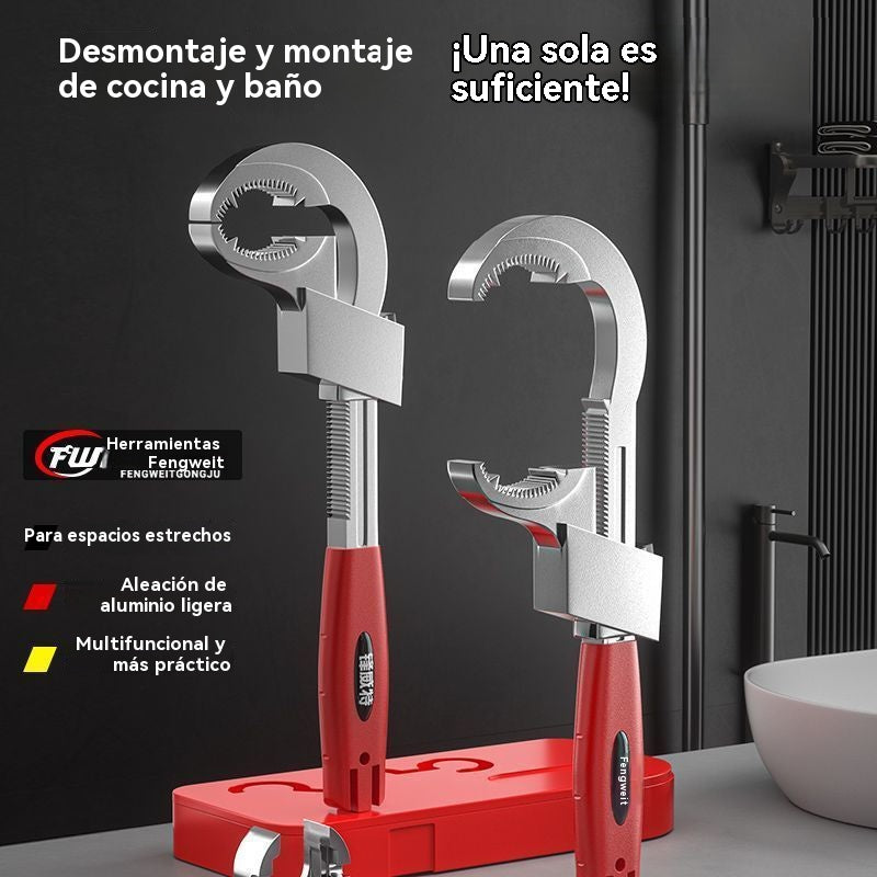 Llave ajustable para baño de aleación de aluminio multifuncional, llave para manguera de grifo y llave para fregadero.