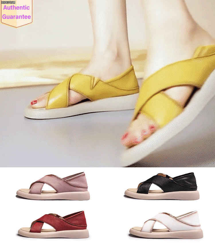 💕【Novinka na trhu】【35-42】Římské ploché sandály vyrobené z přírodní kůže, ležérní a pohodlné
