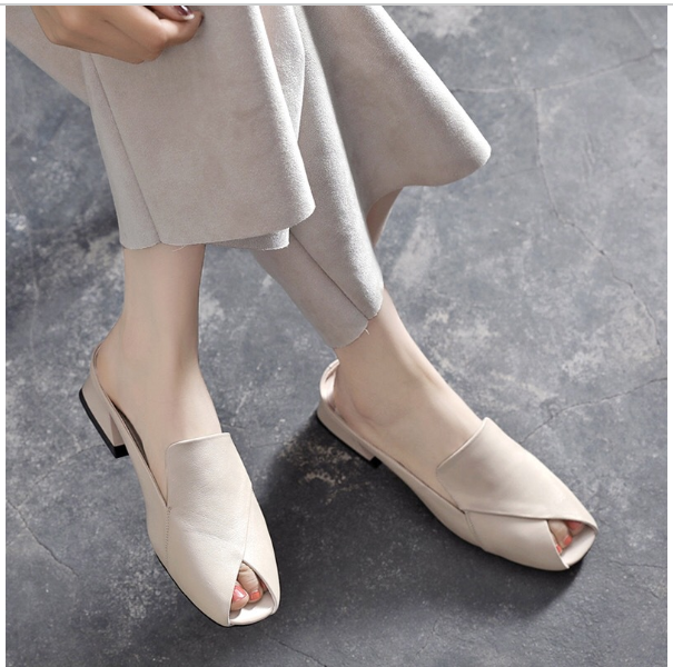 🌟🌟【35-40】2025 Jumătate de papuci peep-toe pantofi dama mocasin cu talpa moale toc gros