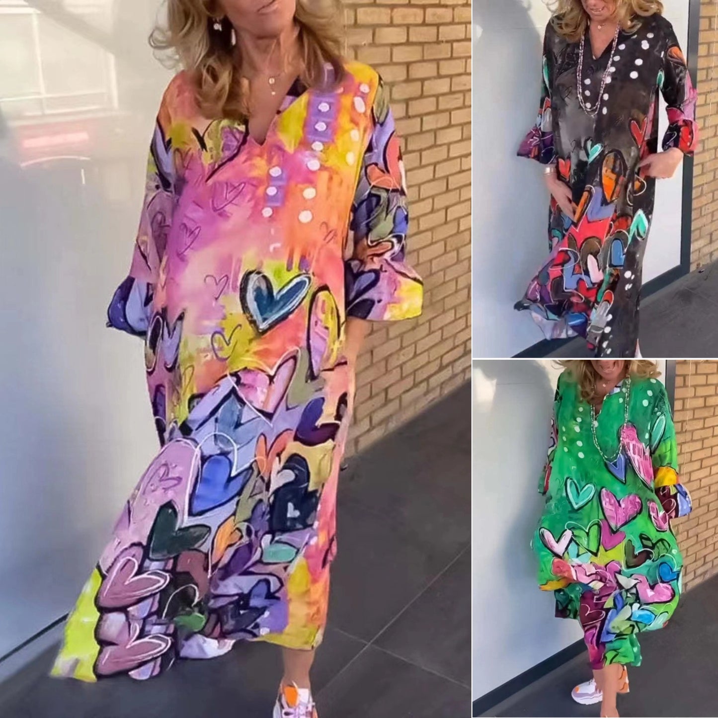 【S-3XL】Nové velké velikosti volné tištěné šaty