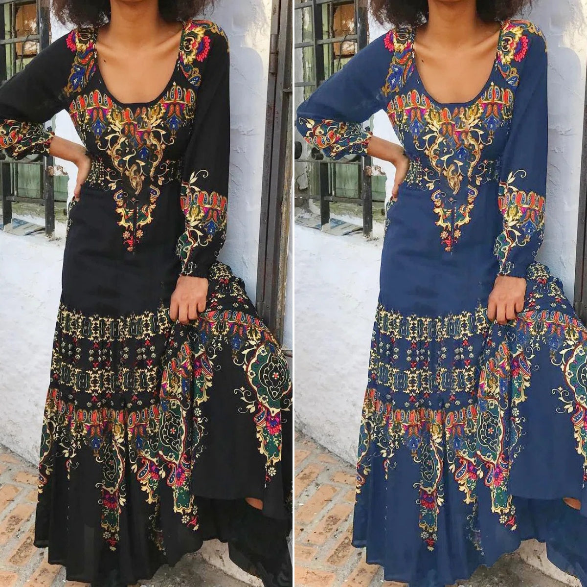 🔥👗【49% sleva】【S-3XL】 Zimní nové dámské šaty s etnickým potiskem-3850530