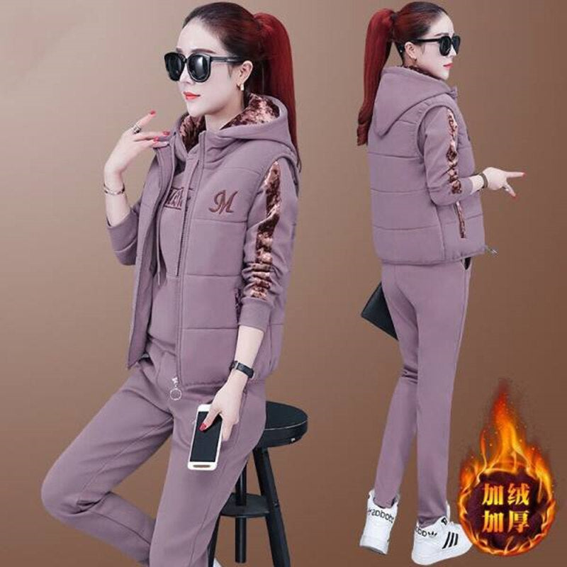 š„ćCalƧa + Camisola + ColetećMacacĆ£o feminino de veludo quente de novo estilo para desporto e lazer