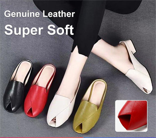 🌟🌟【35-40】2025 Jumătate de papuci peep-toe pantofi dama mocasin cu talpa moale toc gros