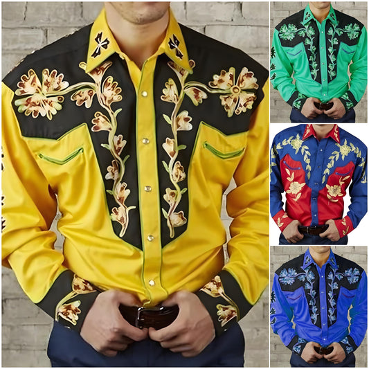 💥【S-3XL】 Vintage pánská košile s květinovým potiskem s dlouhým rukávem