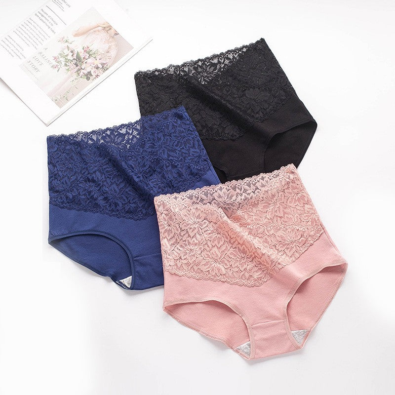 🔥【6 piezas】👙Bragas de cintura alta con encaje de algodón antibacteriano