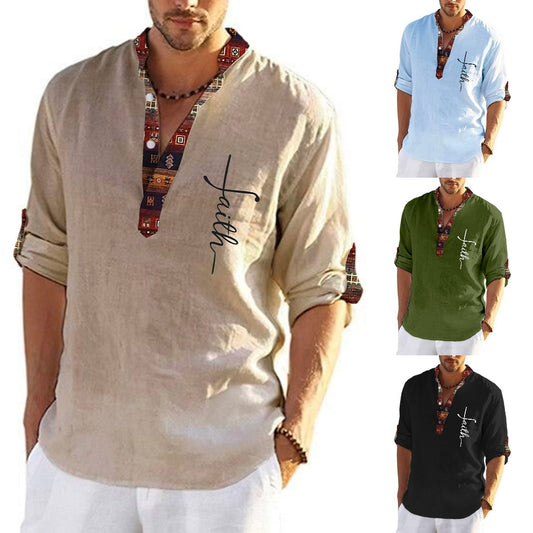 ⏰💥【Výprodej konce sezóny】 2026 Letní novinka Pánské bavlněné tričko velkých velikostí Košile s výstřihem do V