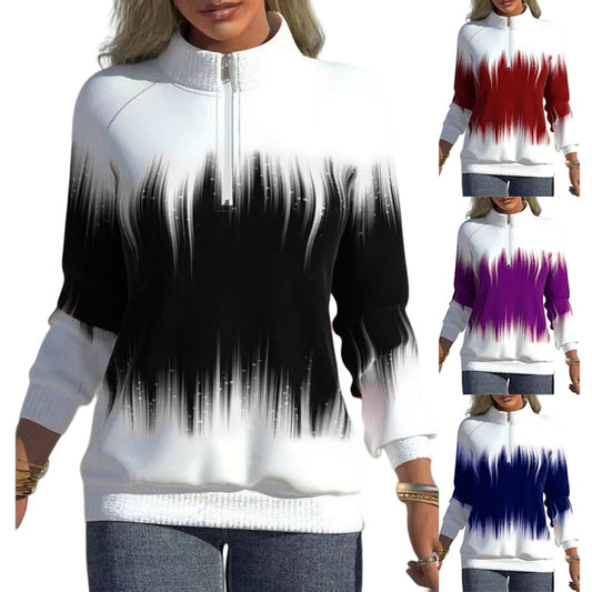 【S-5XL】Nový zimní styl s dlouhým rukávem s barevným potiskem na zip dámská mikina s límečkem-3876381