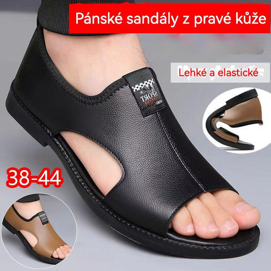 ✅ 【Dobrá kvalita】【38-44】2025 Letní pánské kožené prodyšné duté protiskluzové sandály pro volný čas