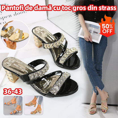 👡【Jarní nové příchody】【36-43】Módní diamantové pantofle na vysokém podpatku