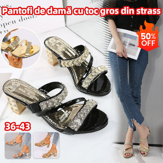 👡【Jarní nové příchody】【36-43】Módní diamantové pantofle na vysokém podpatku