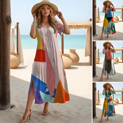 🔥【nové jarní šaty】👗【XS-5XL】🌈2025 nové dlouhé šaty s potiskem velké velikosti