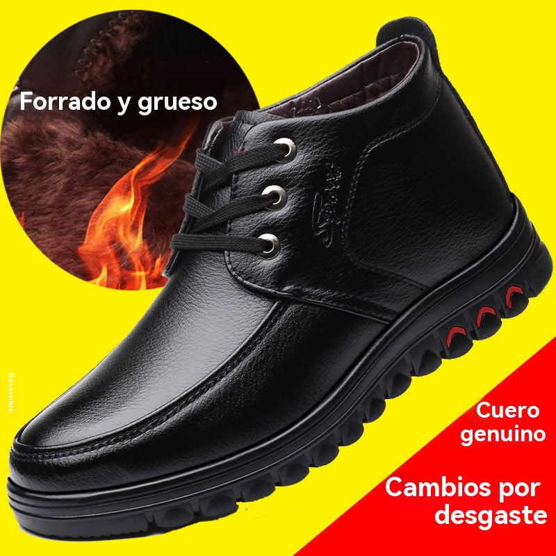 ❄【39-44】Zapatos de cuero para hombre de suela gruesa, gruesos y esponjosos, cálidos y para otoño e invierno.