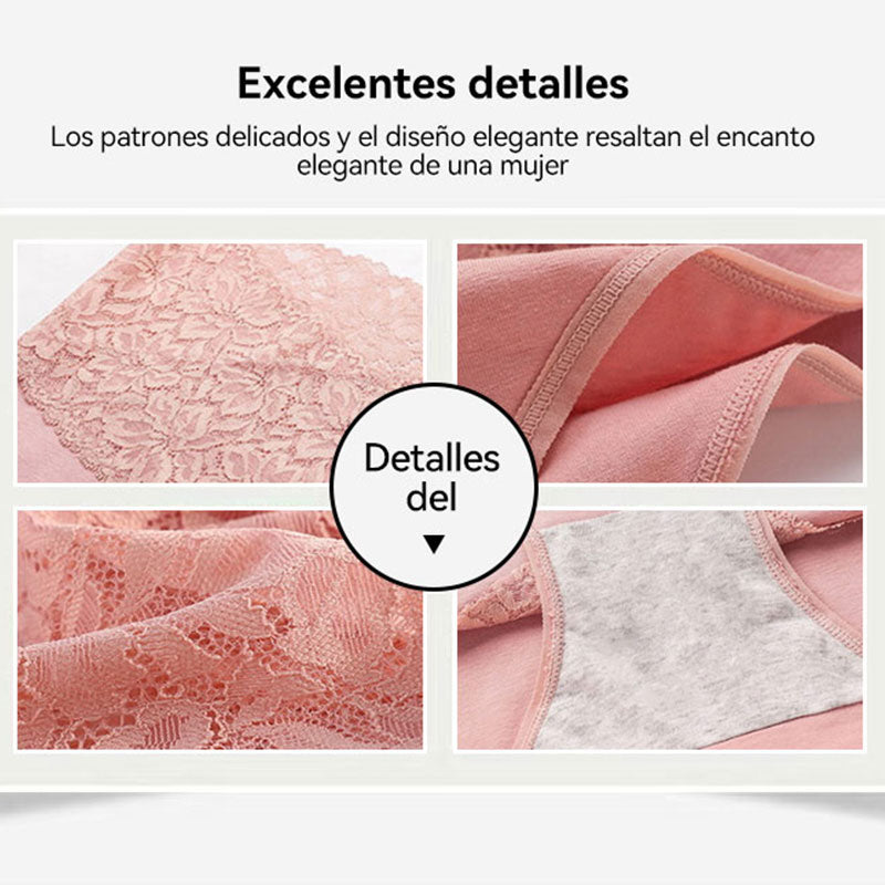 🔥【6 piezas】👙Bragas de cintura alta con encaje de algodón antibacteriano