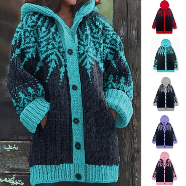 🔥【високо качество】【S~5XL】❄Елегантно ретро яке с качулка в цвят снежинка