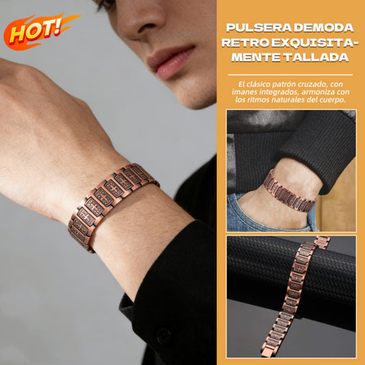 ✨Compre 1 y llévese 1 gratis 💪 Pulsera antigua de cobre rojo con tallado exquisito, pulsera retro y elegante con imán completo en forma de cruz
