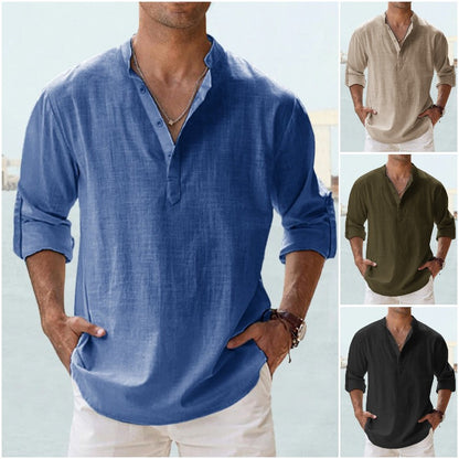 🤩【Zľavy na koniec sezóny】🔥【S-5XL】Pánske neformálne tričko s dlhým rukávom z bavlny a ľanu