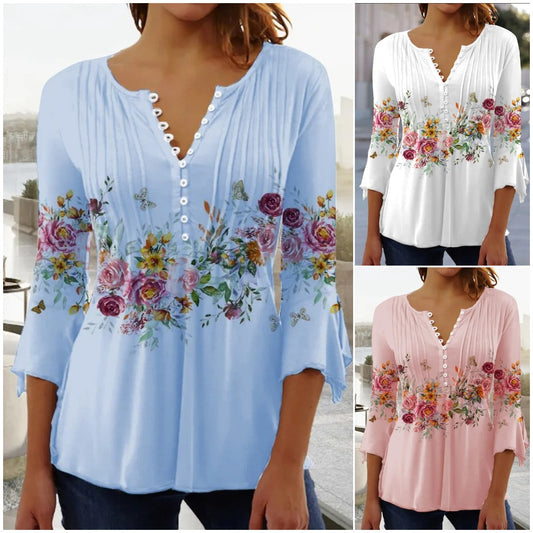 👕🥰【Časově omezená nabídka】 [S-5XL] Módní dámské tričko s výstřihem do V-3999569