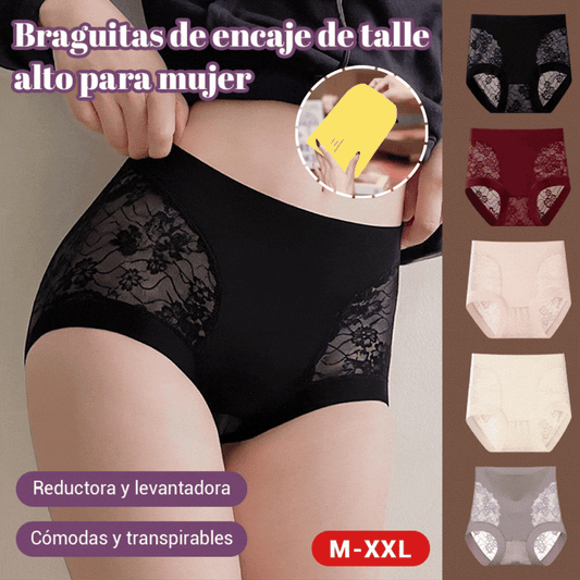 【Pago contra reembolso】Braguitas de control de abdomen de alta elasticidad con encaje sin costuras para mujer, bragas moldeadoras y levantadoras de glúteos