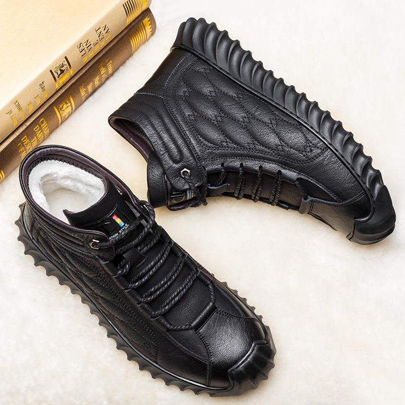 【39-44】Нови зимни мъжки кадифени ботуши от кожа