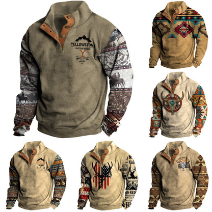 🔥🔥【50% zľava】【S-3XL】 neformálna retro módna 3D tlač pánske s dlhými rukávmi
