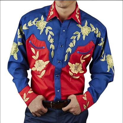 💥【S-3XL】 Vintage pánská košile s květinovým potiskem s dlouhým rukávem