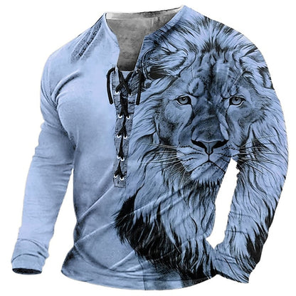 【Nový styl podzimu 2025】🦁🦁 Pánské ležérní tričko s 3D potiskem lva-Z