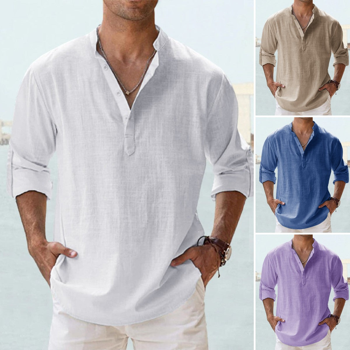 🤩【S-5XL】Camisa de manga larga para hombre, material de algodón y lino.