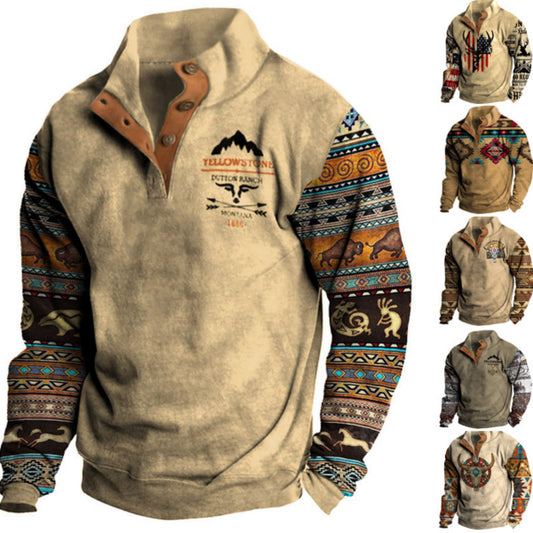 🔥🔥【50% zľava】【S-3XL】 neformálna retro módna 3D tlač pánske s dlhými rukávmi
