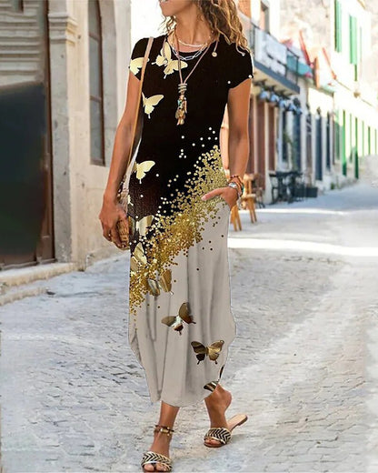 🌸【S-3XL】Nové jarní 2025 dámské stylové elegantní dlouhé šaty s potiskem