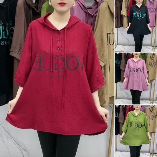 🔥👚【2XL-6XL】2025 nové módní tričko volné velikosti s kapucí, tenké ledové hedvábné bavlněné bavlněné konopné tričko