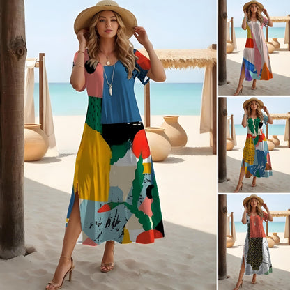 🔥【nové jarní šaty】👗【XS-5XL】🌈2025 nové dlouhé šaty s potiskem velké velikosti